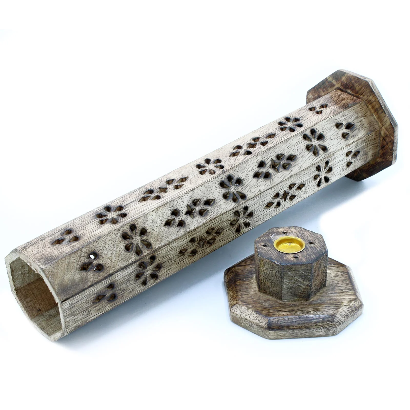 Suport Hexagonal de Tip Turn pentru Bețișoare Parfumate - Lemn de Mango, light