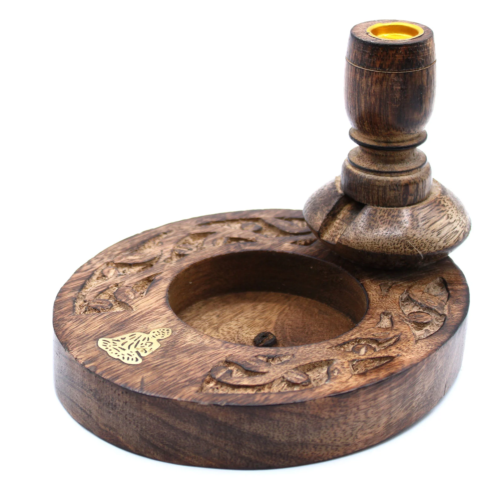 Suport de Conuri Parfumate Backflow din Lemn de Mango - Brass Buddah
