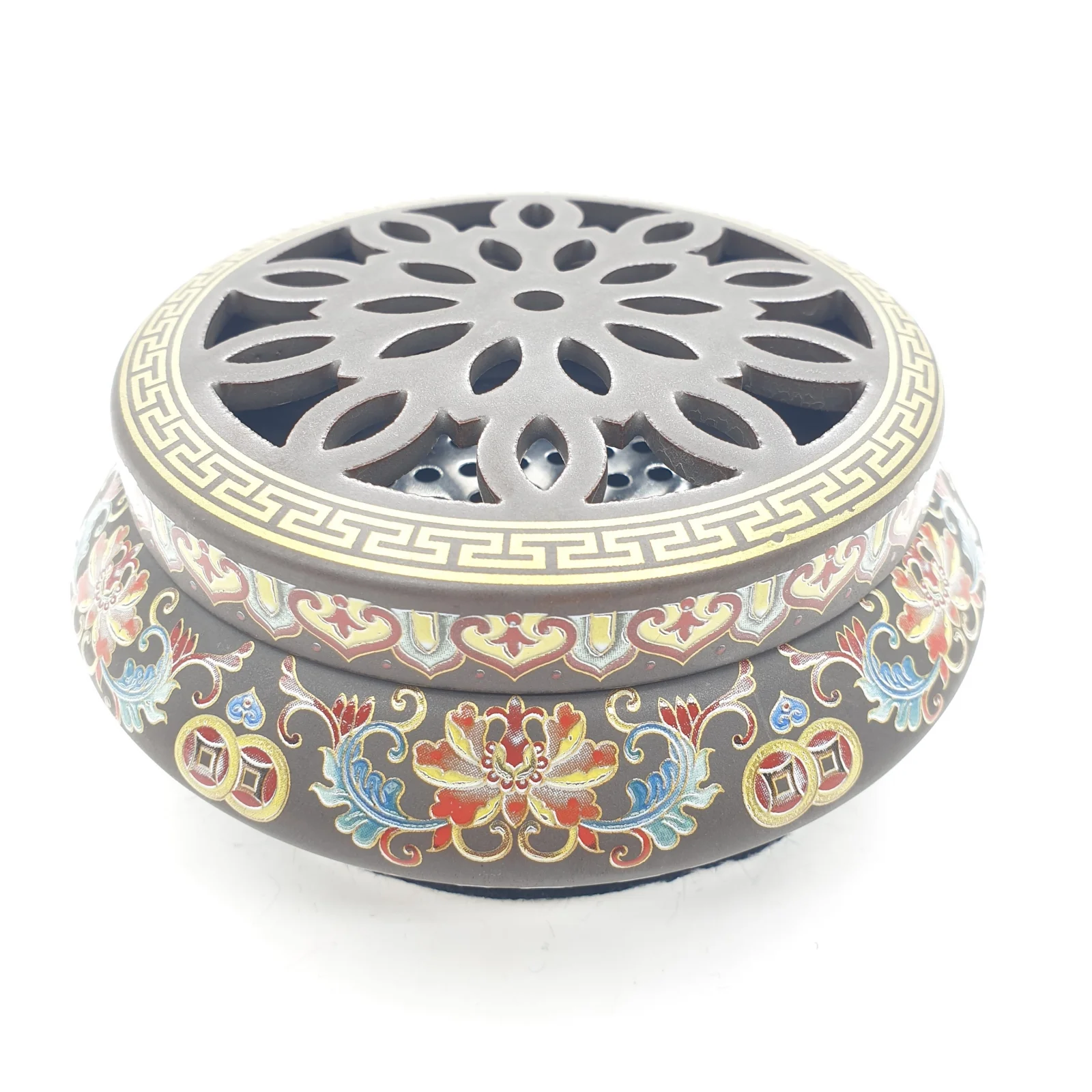 Arzător de lux pentru rășină și tămâie - auriu cu flori de lotus